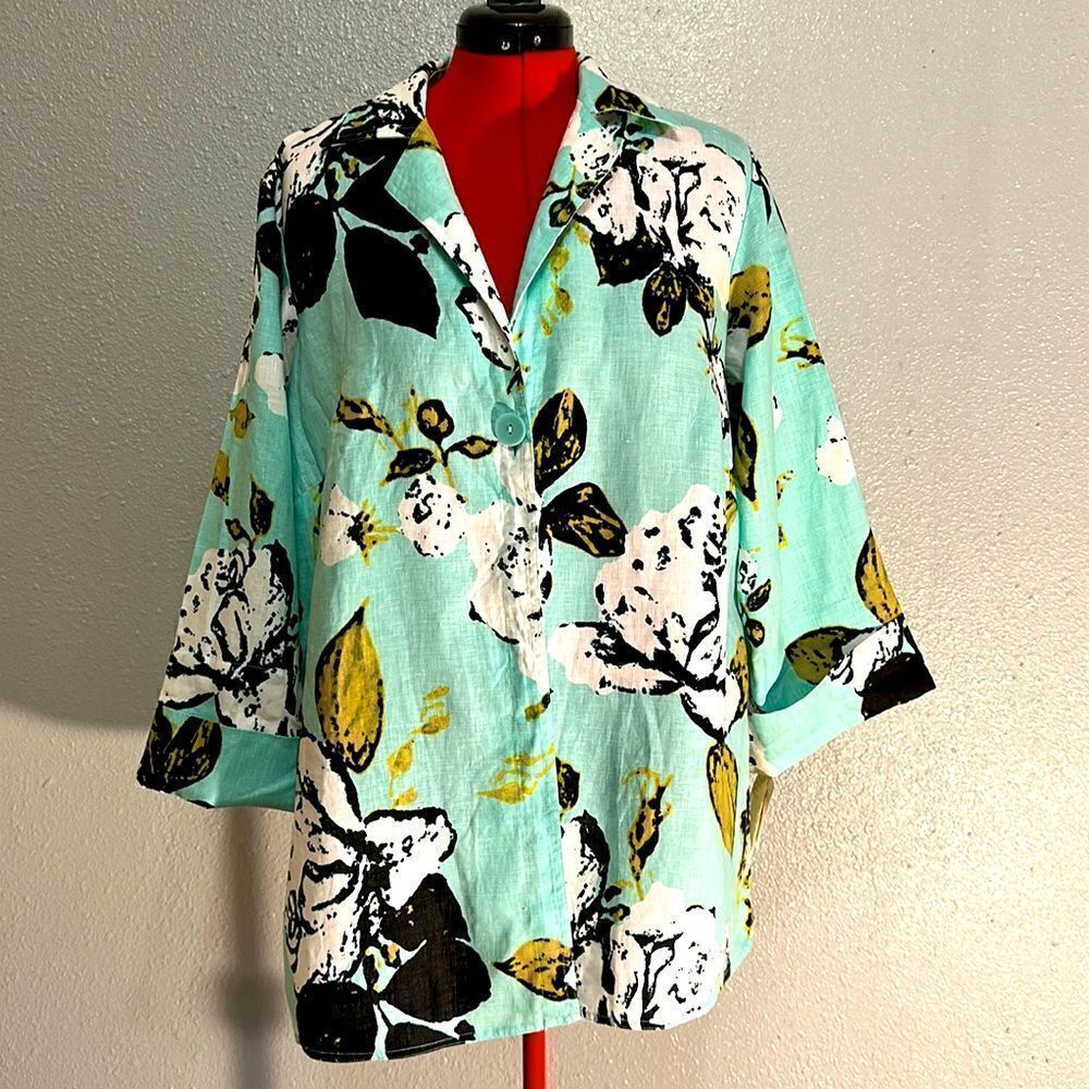 NEW jones New York women’s Linen floral one button light jacket size 1X